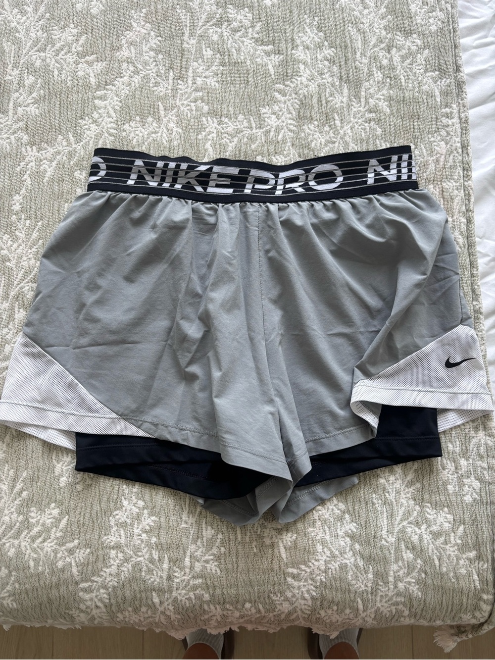 Nike Women's Gray and Black Layered Training Shorts